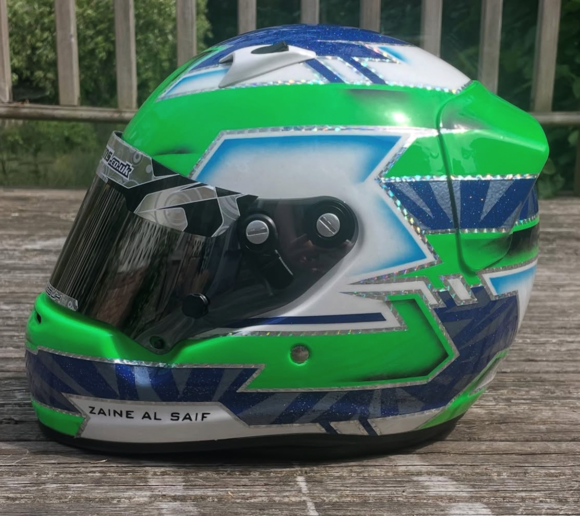 Custom hand-painted karting helmet design 12 by SK Designs