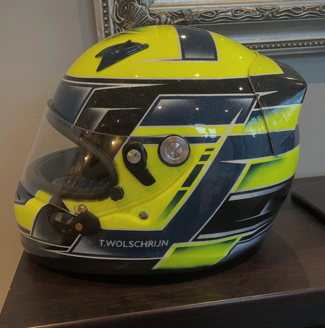 Custom hand-painted karting helmet design 17 by SK Designs