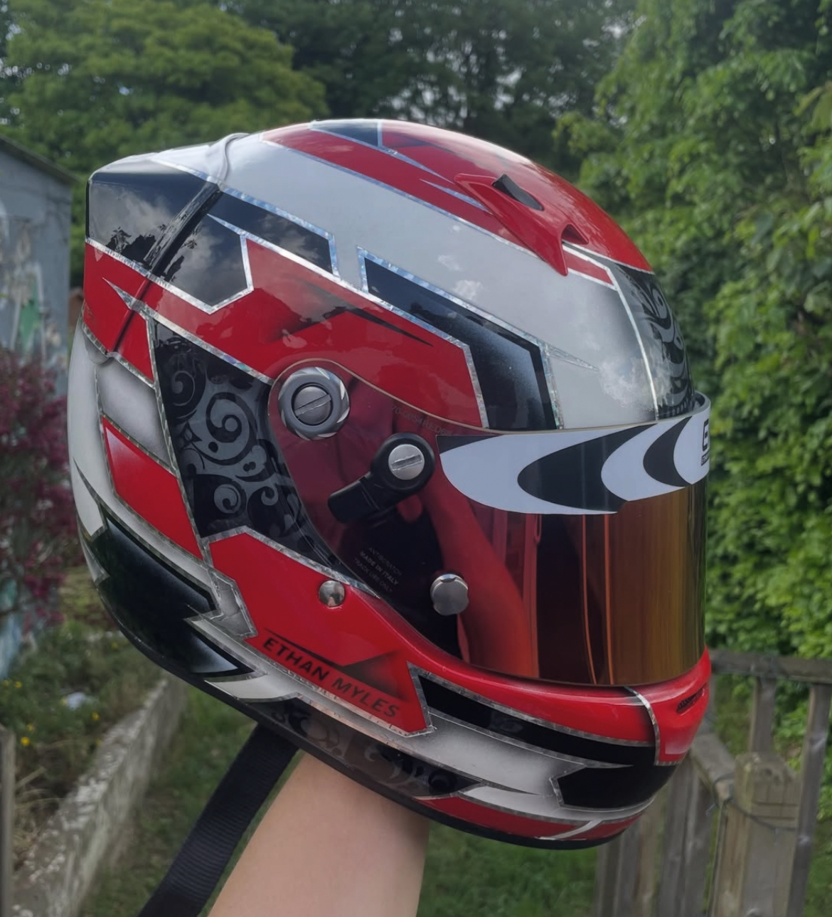 Custom hand-painted karting helmet design 23 by SK Designs