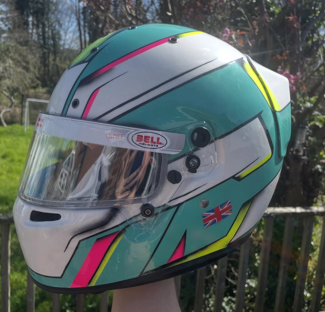 Custom hand-painted karting helmet design 28 by SK Designs