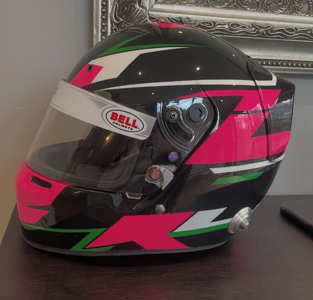 Custom hand-painted karting helmet design 29 by SK Designs